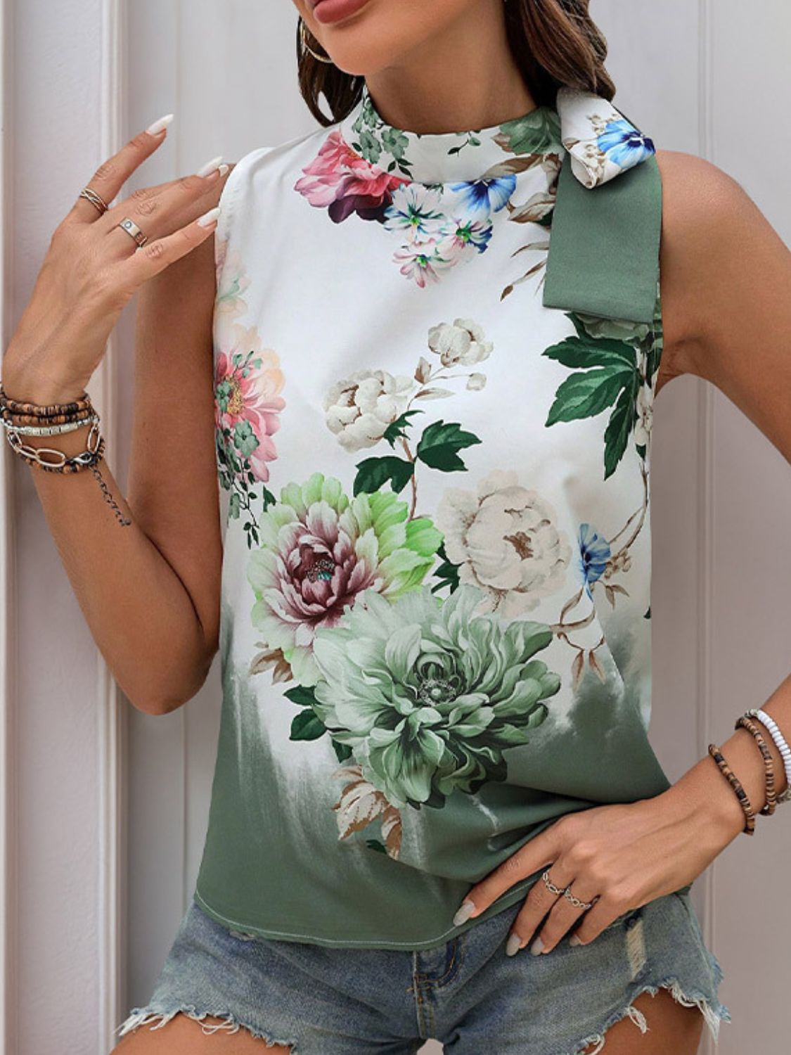 Tied Flower Printed Resort Top