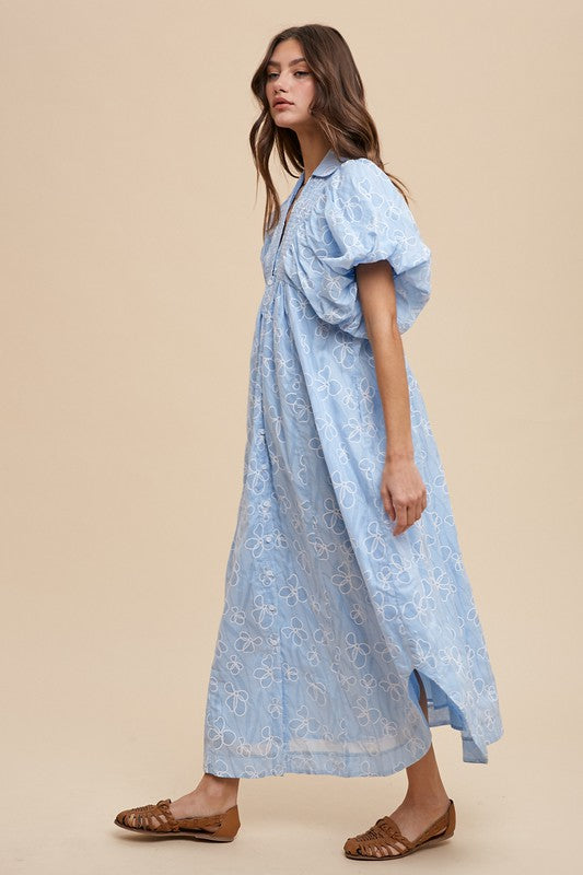 Summer Floral Smock Detail Puff Sleeve Dress