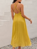 Swiss Dot Backless Yellow Maxi Resort Dress