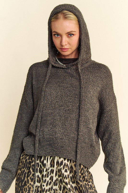 Shoulder Long Sleeve Hooded Sweater