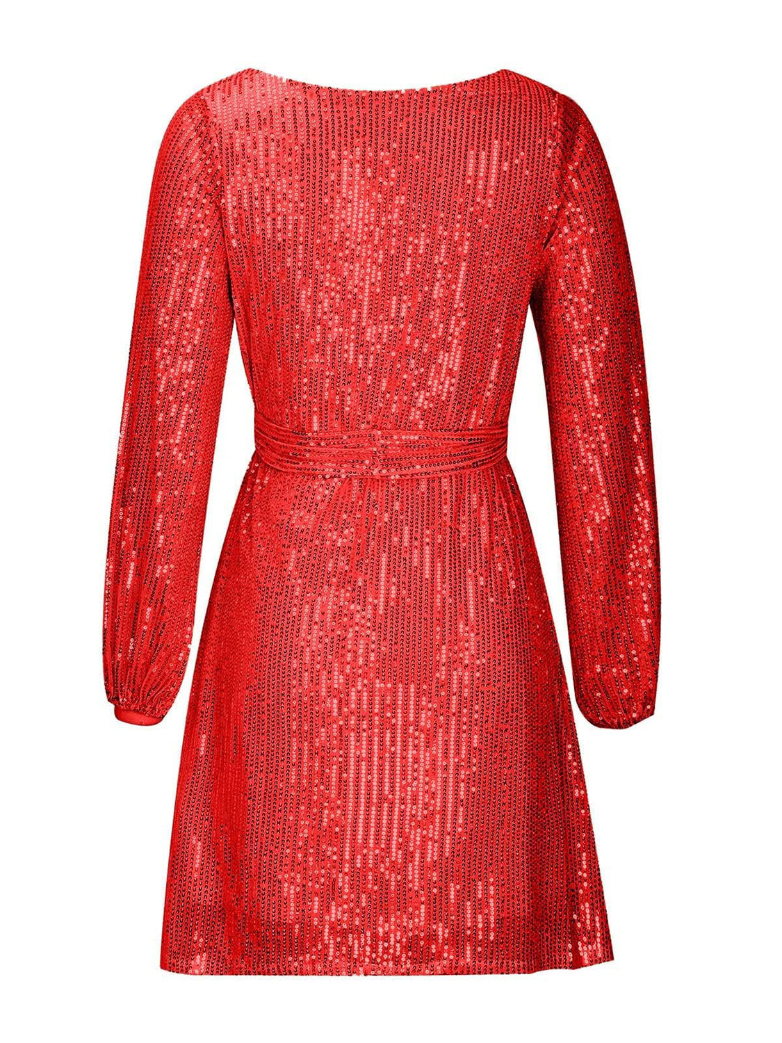 Sequin Tie Waist Long Sleeve Mini Cocktail Dress