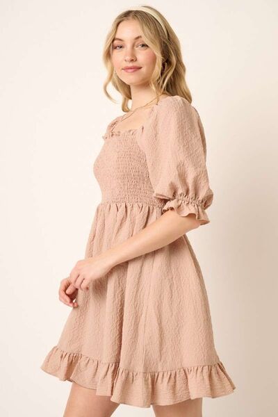 Floral Ruffled Hem Half Sleeve Mini Summer Dress