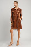 Texture Tiered Collared Long Sleeve Resort Dress