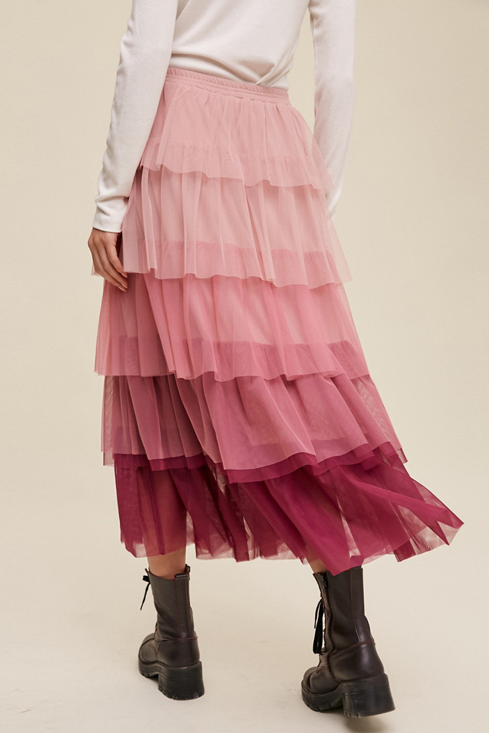 Elastic Waist Layered Tulle Boho Skirt