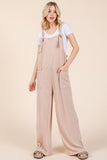 Wide Leg Ribbed Overalls with Pockets