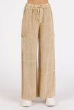 Beachy Mineral Wash Drawstring Elastic Waist Boho Pants