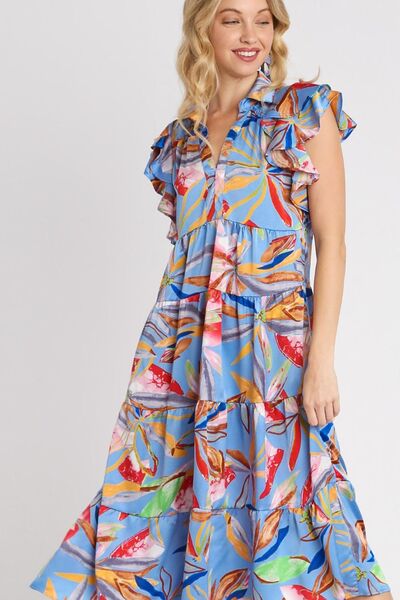 Full Size Tropical Leaf Vacation Midi Dress