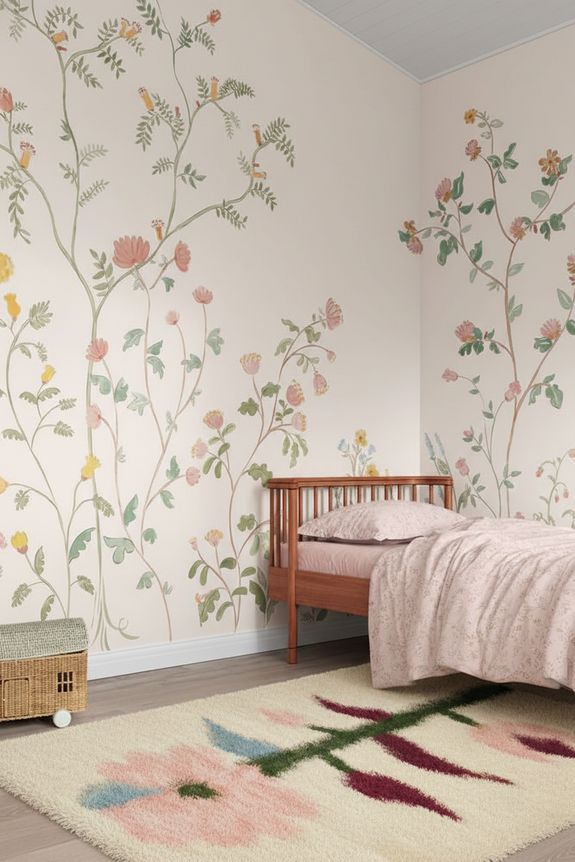 Multicoloured Handwoven Wool Lizhnyk – Brushed Texture with Delicate Floral Motif