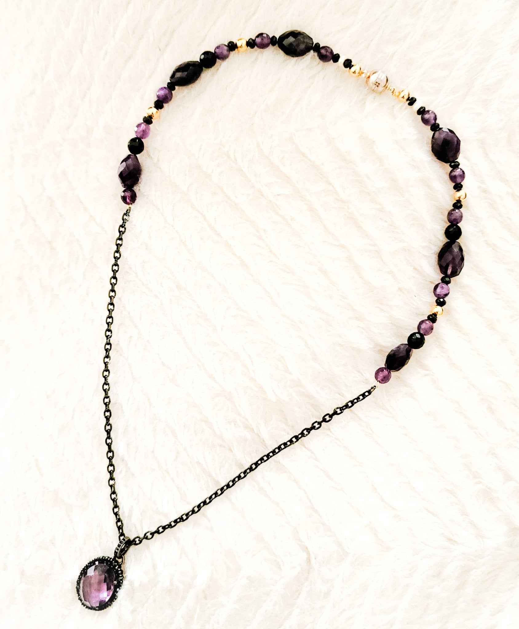 Amethyst and Black Spinel Necklace - Artisan Crafted
