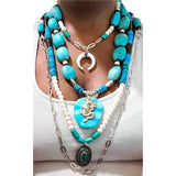 Artisan Antique Turquoise and Pearl Layered Necklace
