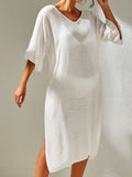 Slit V-Neck Flounce Sleeve Beach Cover-Up