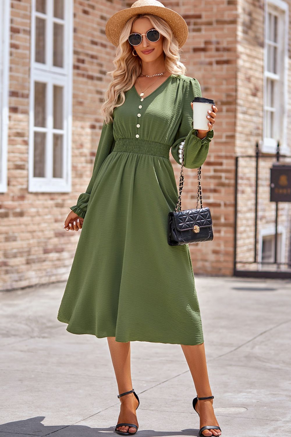 Flounce Sleeve Midi Work Dress