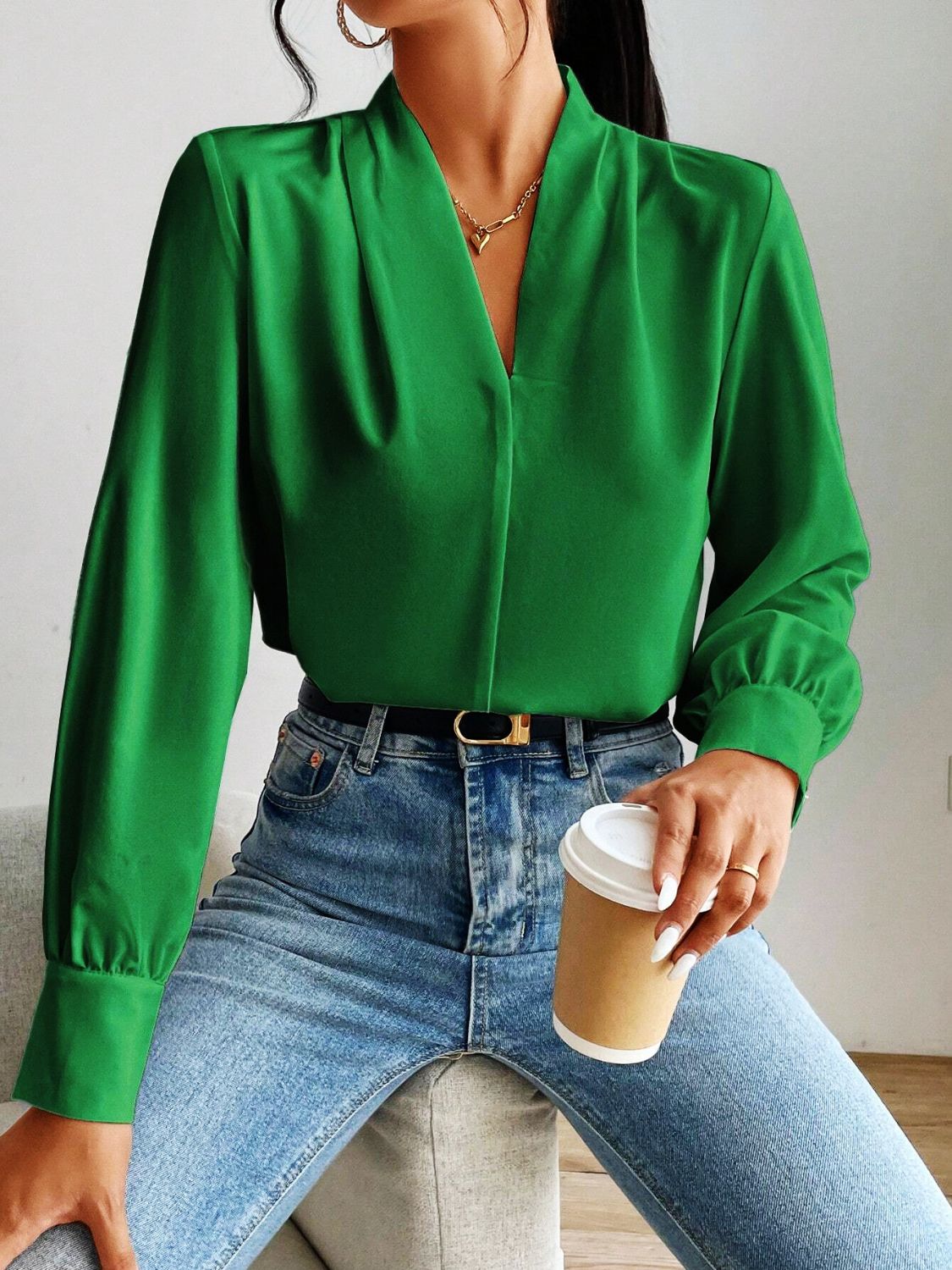 Classic V Neck Long Sleeve Shirt