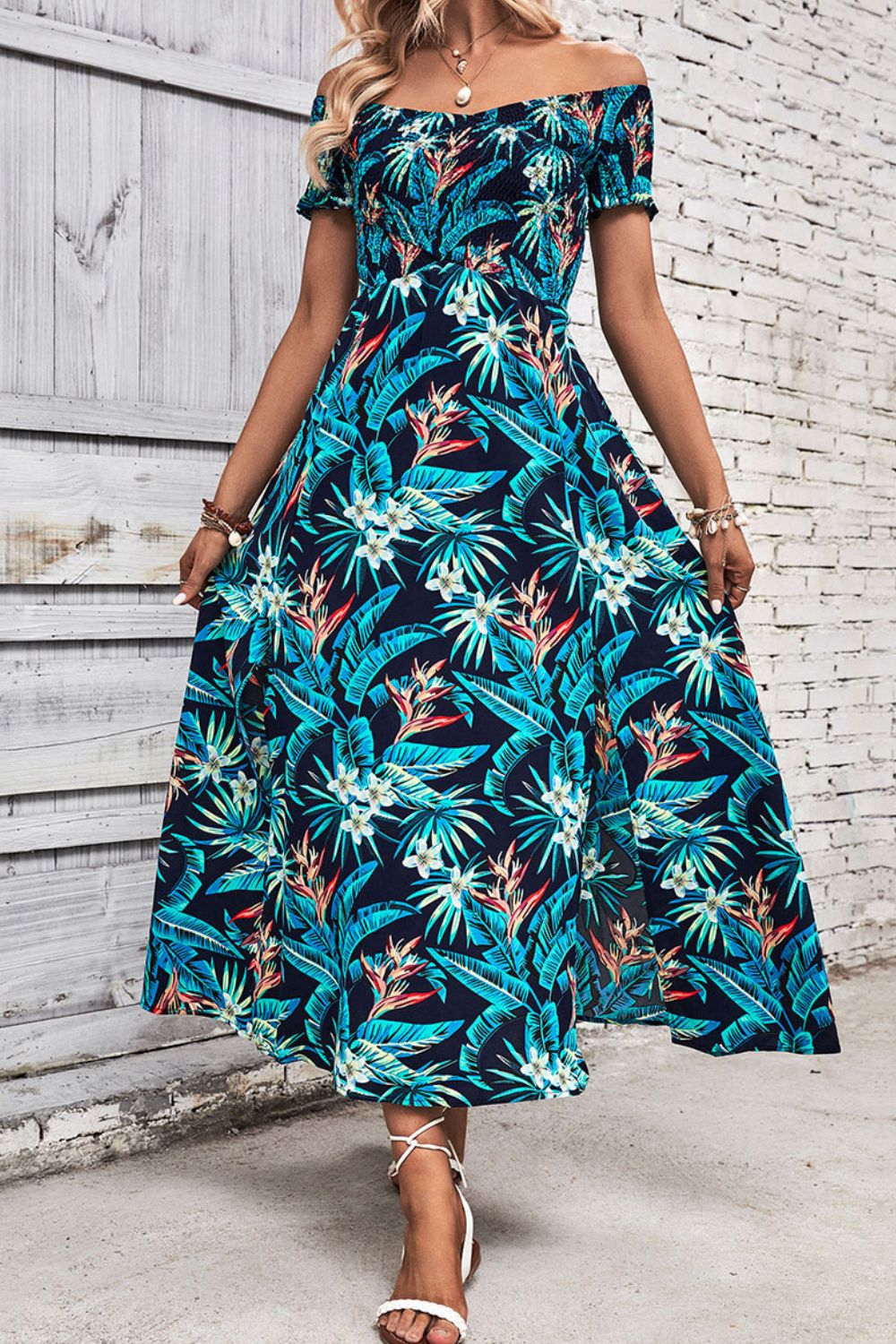 Floral Off-Shoulder Vacation Midi Dress