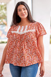 Plus Size Floral Lace Trim Summer Blouse