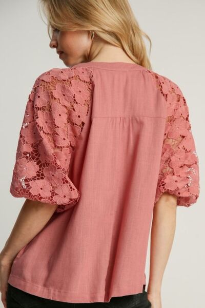 Full Size Lace Puff Sleeve Top