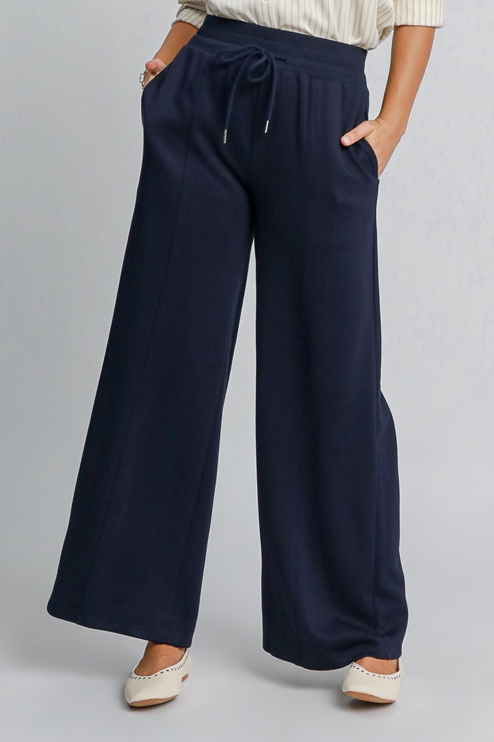 Drawstring Wide Leg Resort Pants with Pockets