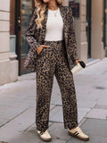 Full Size Leopard Long Sleeve Resort Blazer and Pants Travel Set