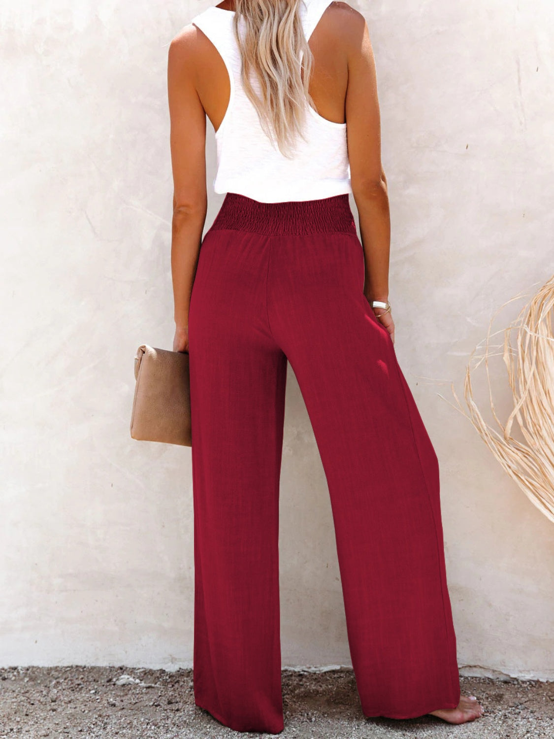 Full Size Decorative Button High Waist Resort Pants