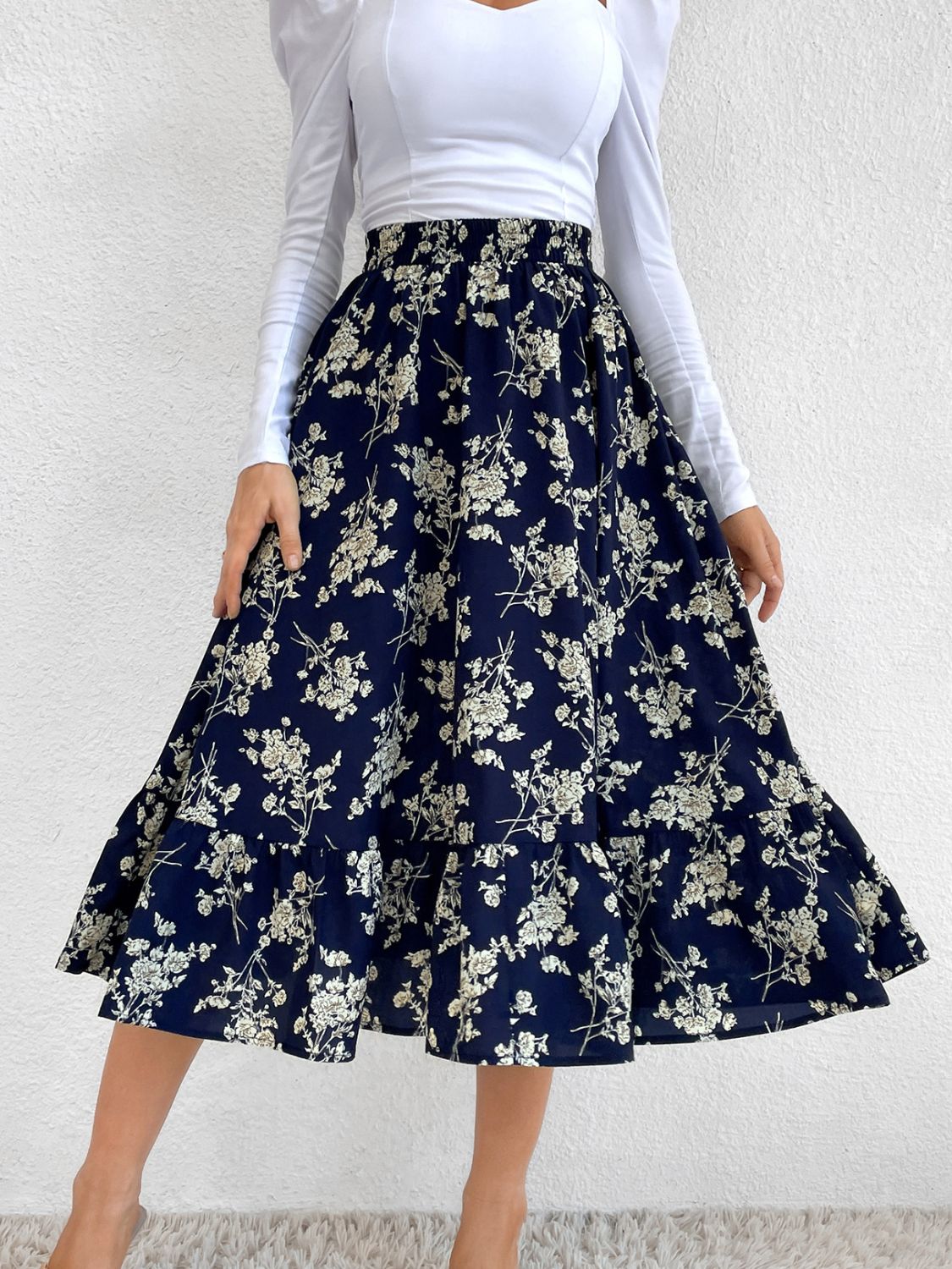 Printed Elastic Waist Leopard Skirt