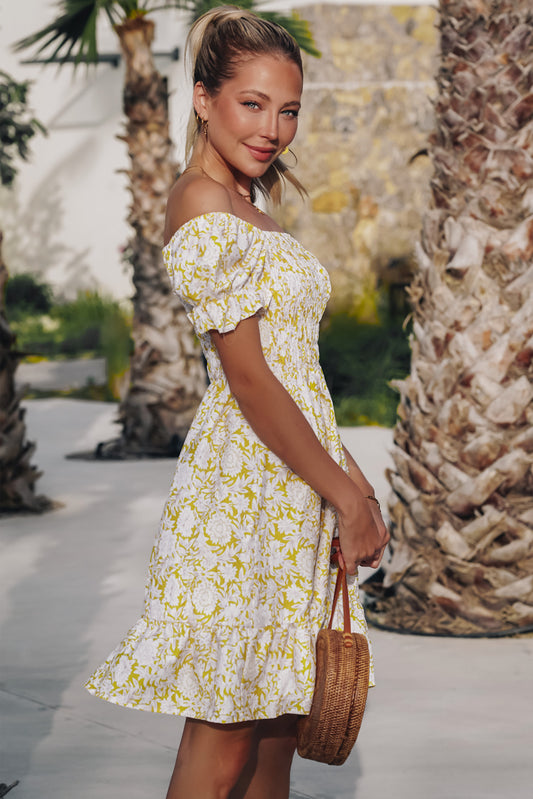 Floral Flounce Sleeve Off-Shoulder Summer Dress