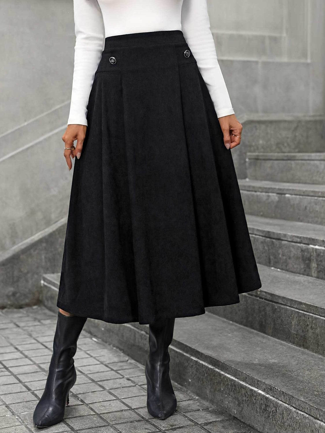 Decorative Button Ruched Skirt