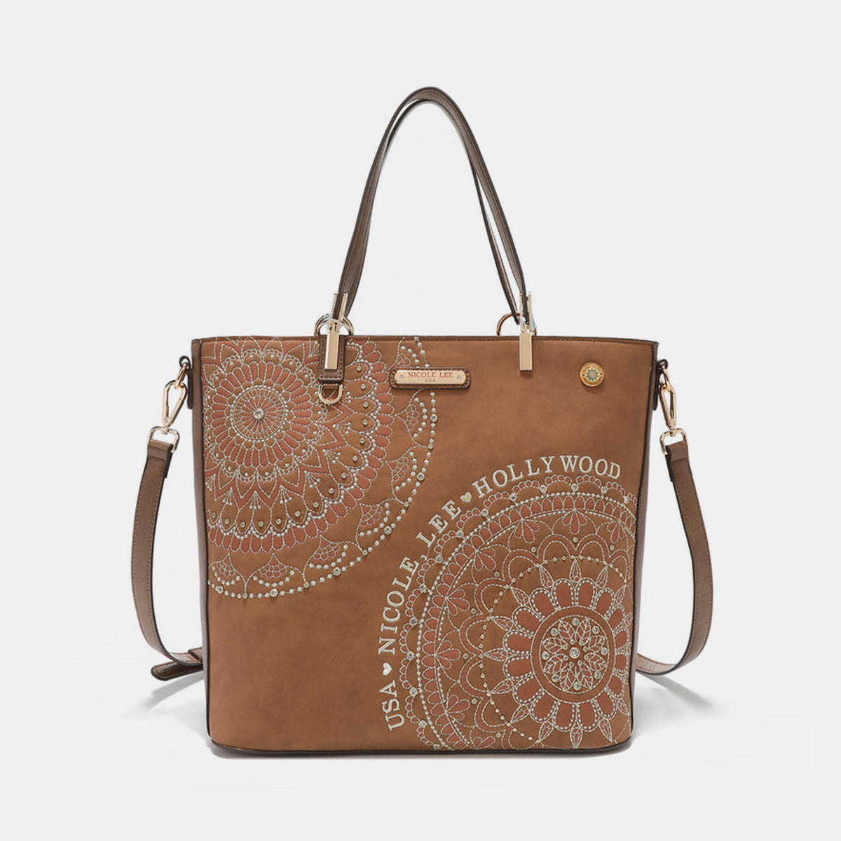 Nicole Lee USA Metallic Stitching Embroidery Inlaid Rhinestone Tote Bag