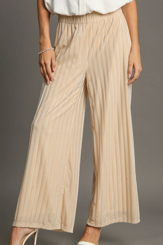 Elastic Waist Striped Wide Leg Velvet Resort Pants