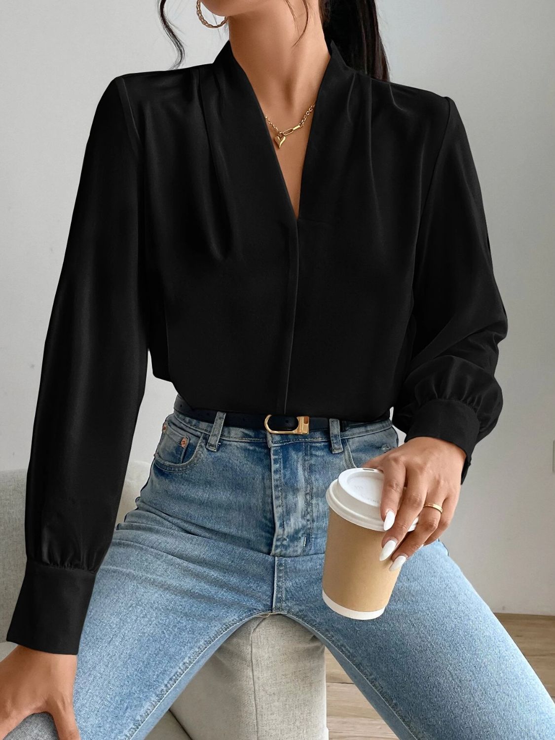 Classic V Neck Long Sleeve Shirt