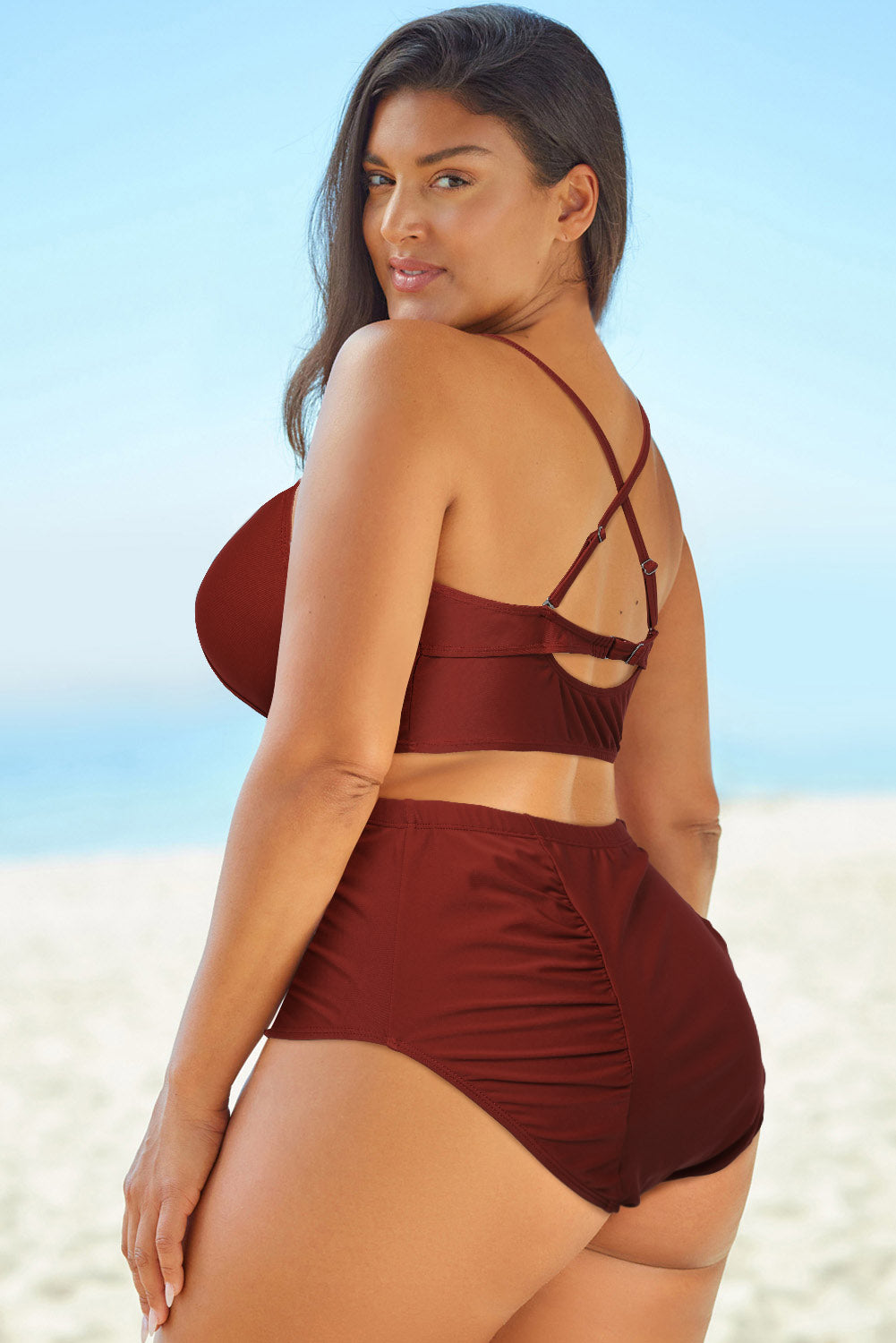 Full Size Halter Neck Crisscross Ruched Two-Piece Resort Swimsuit