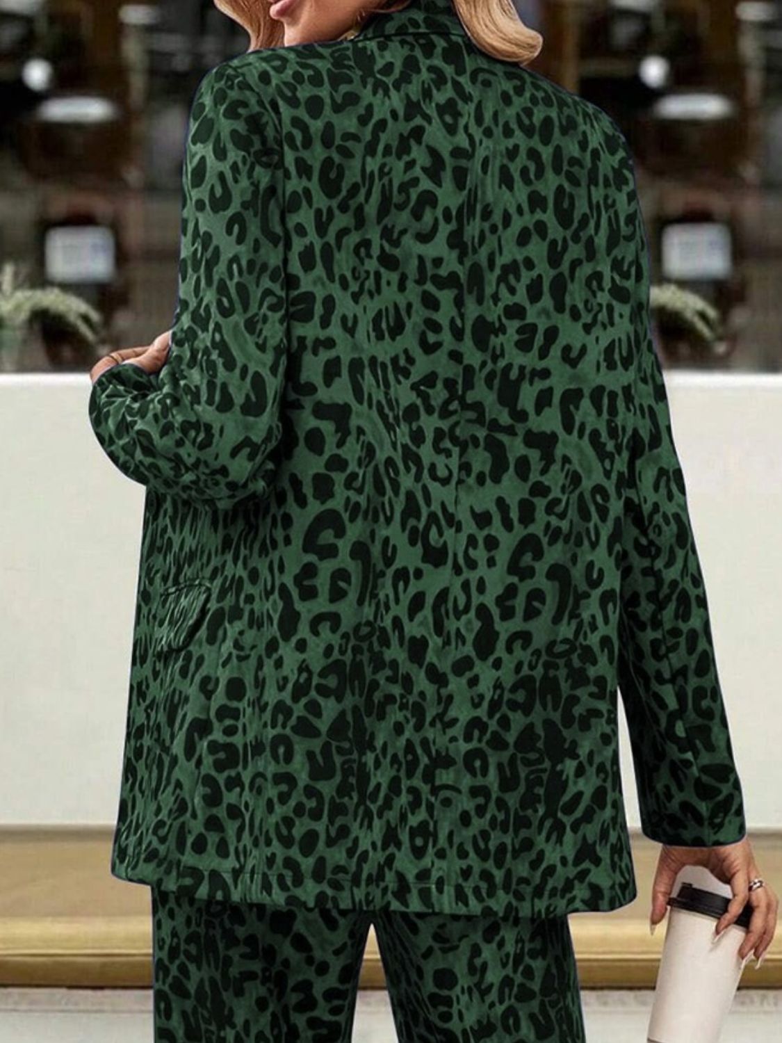 Full Size Leopard Long Sleeve Resort Blazer and Pants Travel Set