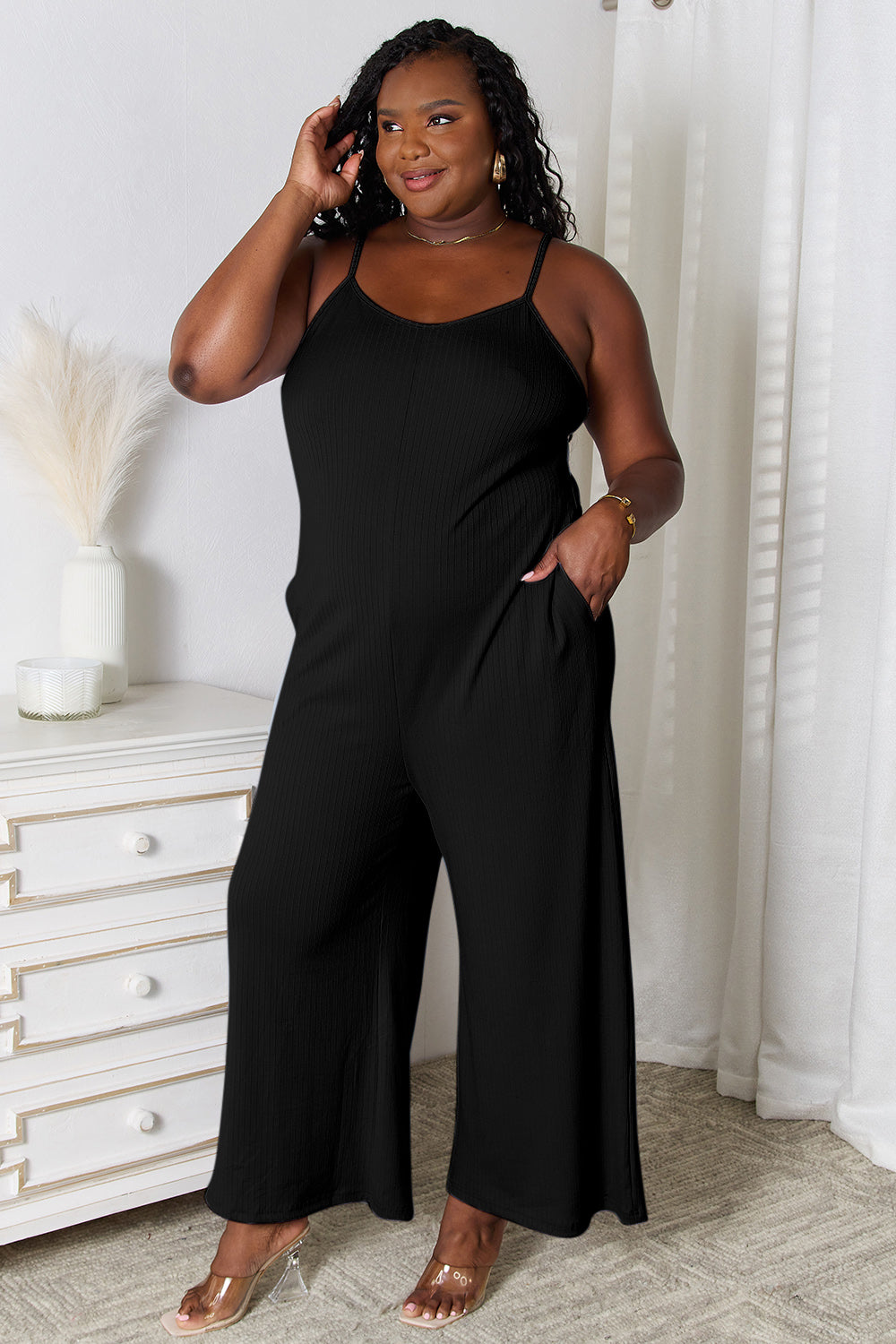 Plus Size Spaghetti Strap V-Neck Jumpsuit