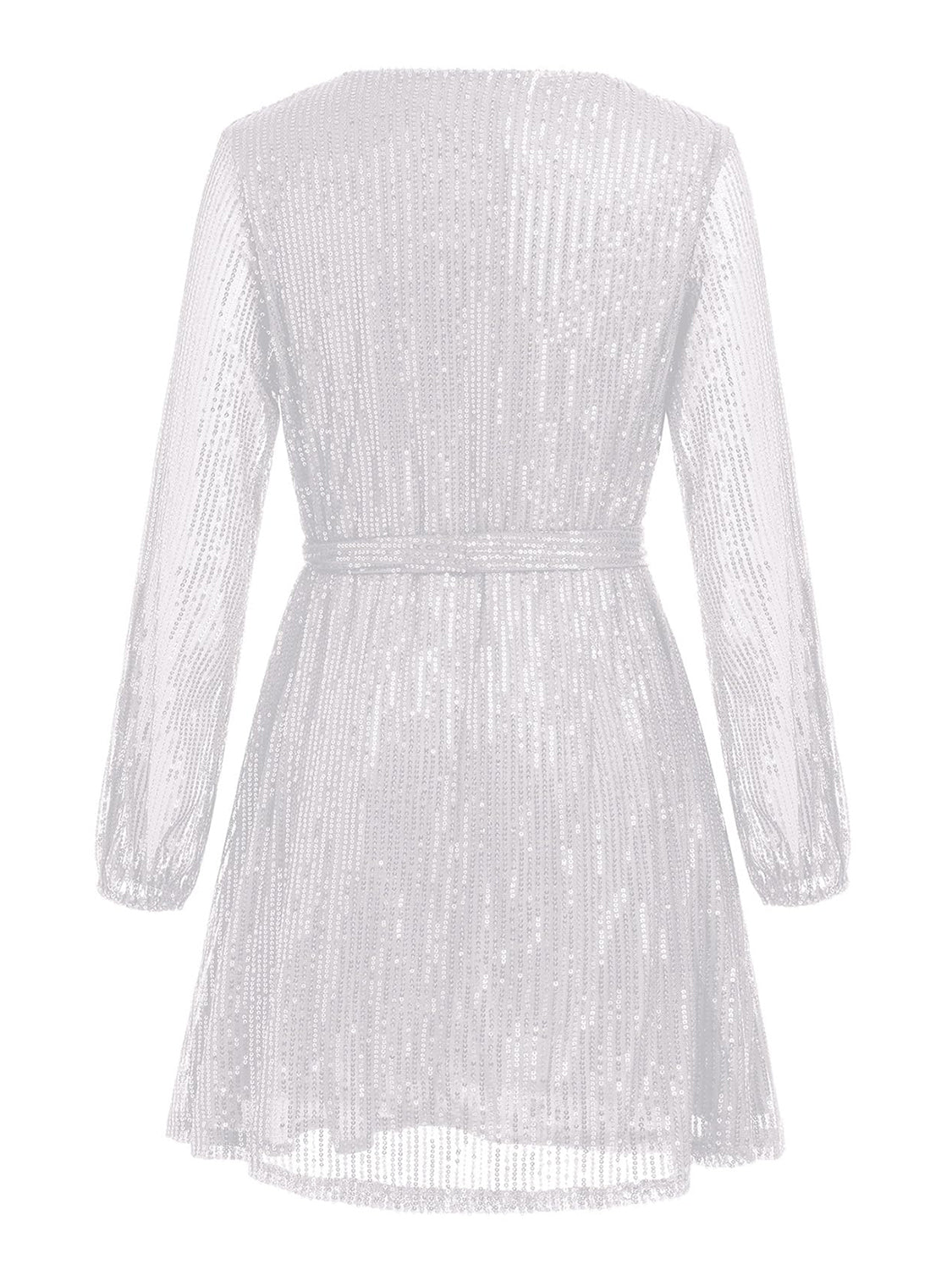 Sequin Tie Waist Long Sleeve Mini Cocktail Dress