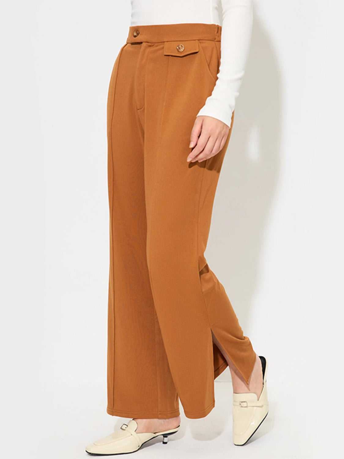 Slit Wide Leg Resort Pants with Pockets