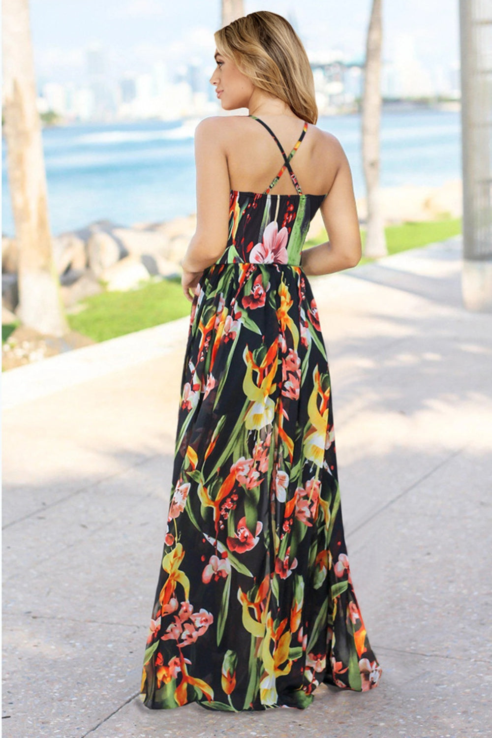 Crisscross Tropical Cami Maxi Dress