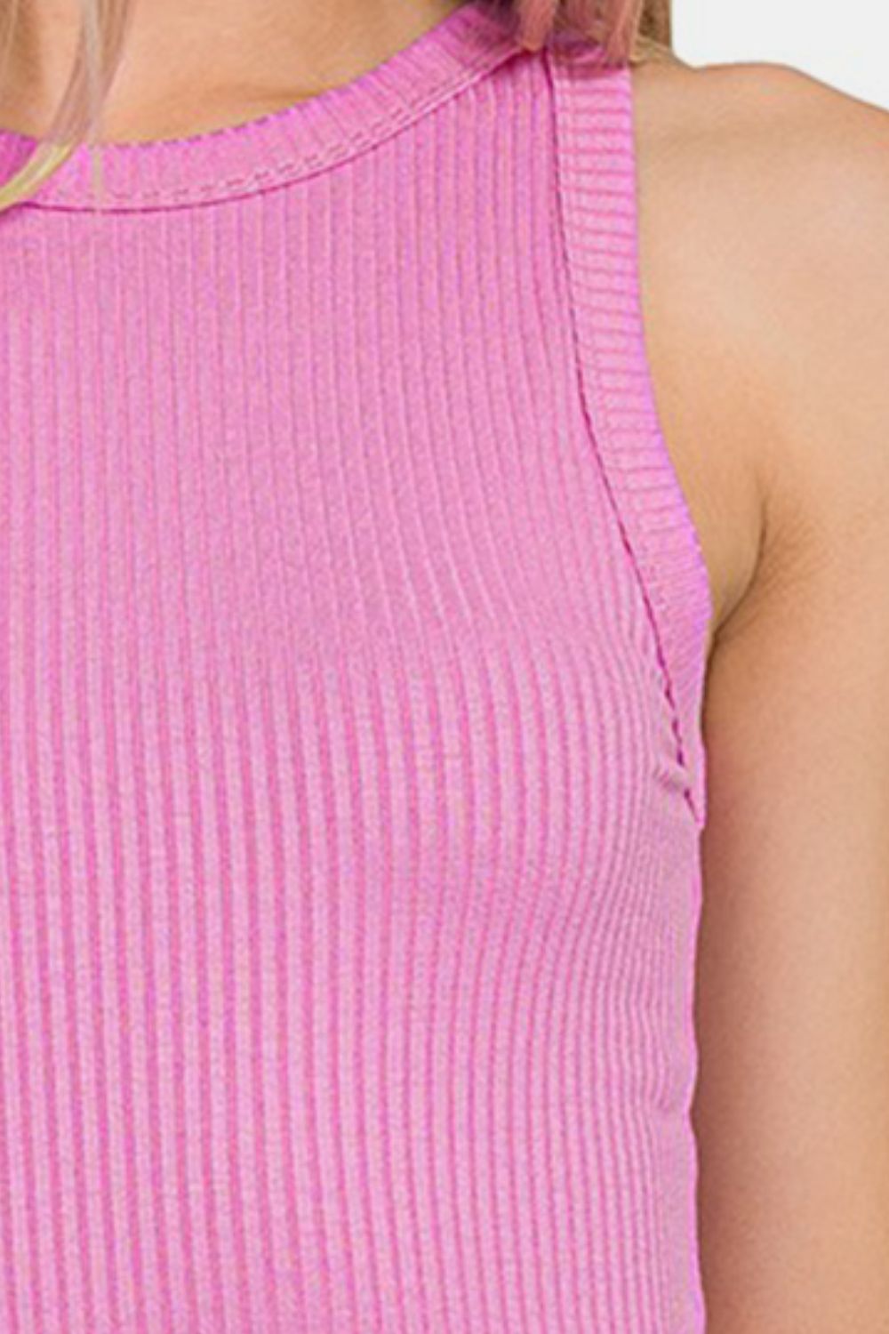 Pink Ribbed Crew Neck Tank