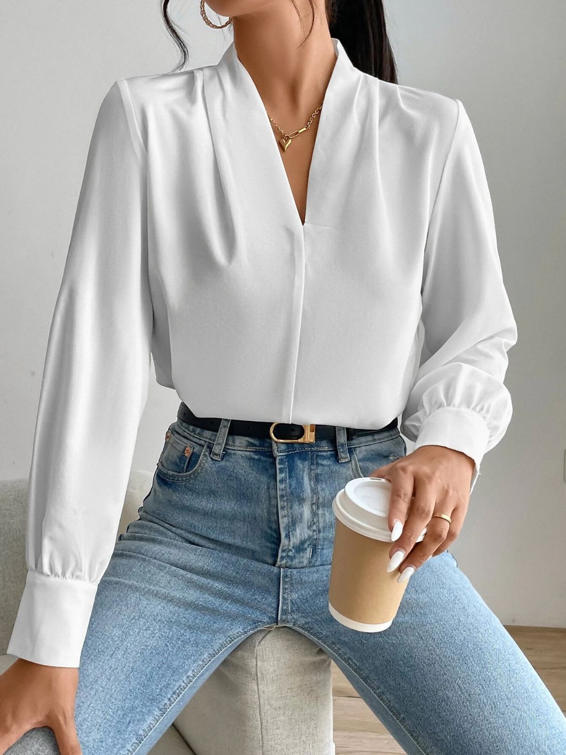 Classic V Neck Long Sleeve Shirt