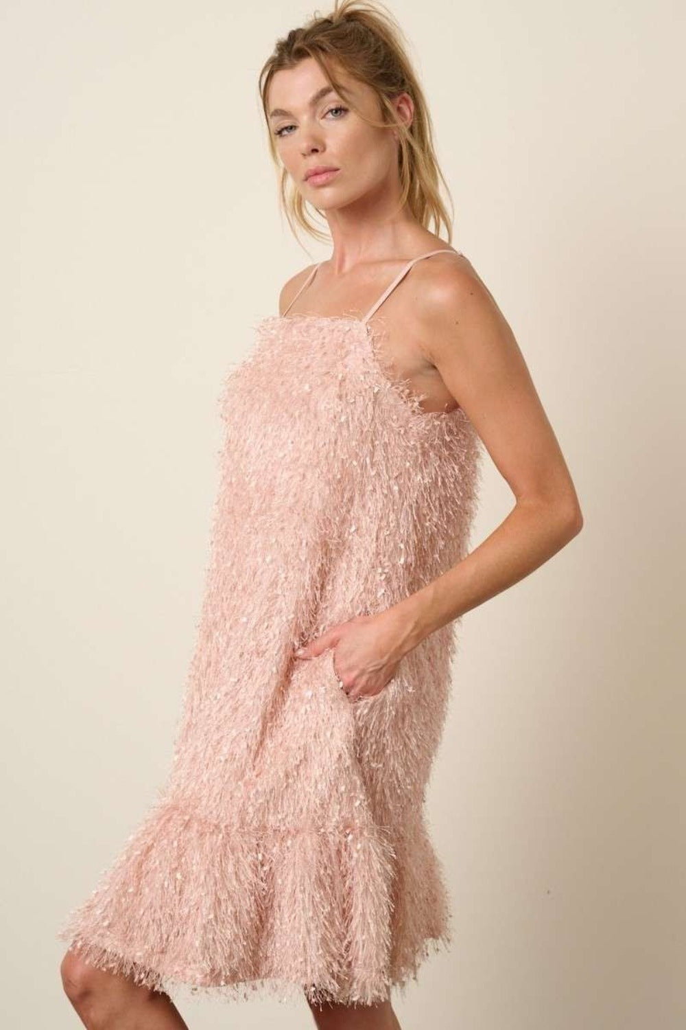 Feather Ruffle Hem Mini Cami Party Dress