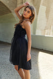 Mesh Ruffle Tube Top Swing Black Party Dress