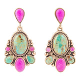 Artisan Handmade Barcelona Blue Turquoise and Pink Agate Golden Drop Earrings