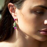 Artisan Handmade Barcelona Blue Turquoise and Pink Agate Golden Drop Earrings