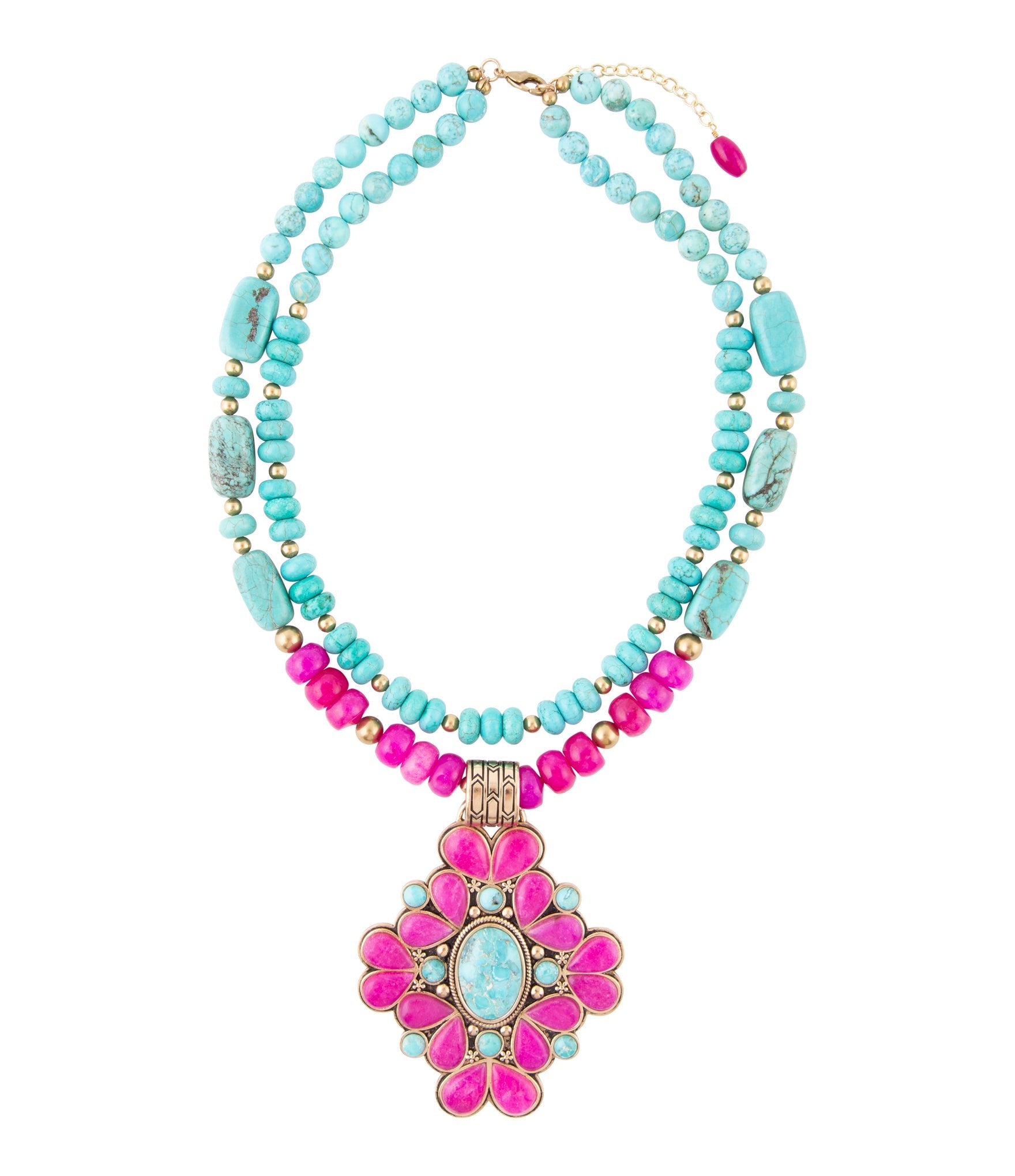 Barcelona Pink Agate Cross Golden Pendant Necklace - Handcrafted