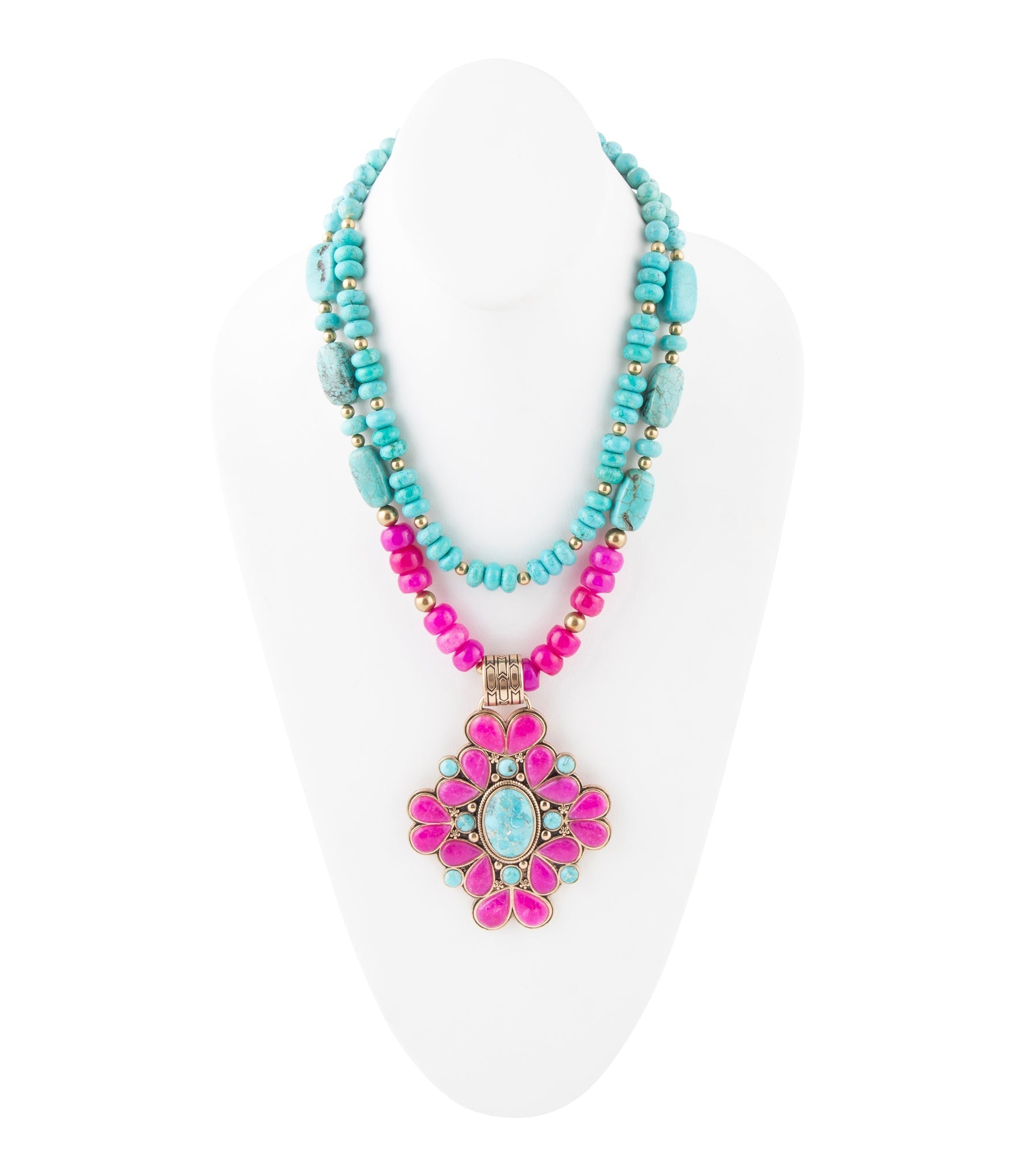 Barcelona Pink Agate Cross Golden Pendant Necklace - Handcrafted