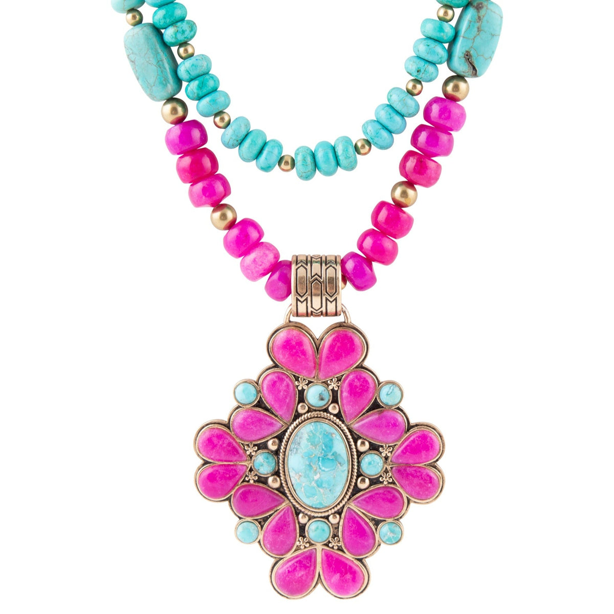 Barcelona Pink Agate Cross Golden Pendant Necklace - Handcrafted