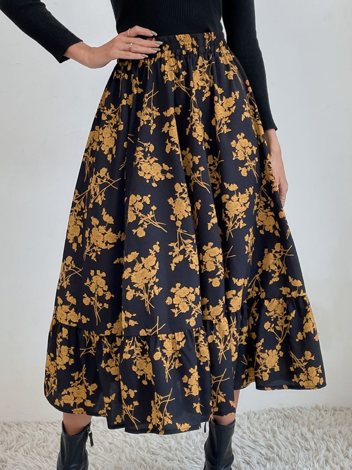 Printed Elastic Waist Leopard Skirt