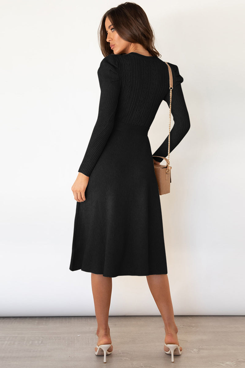 Long Sleeve Tie Waist Midi Sweater Dress