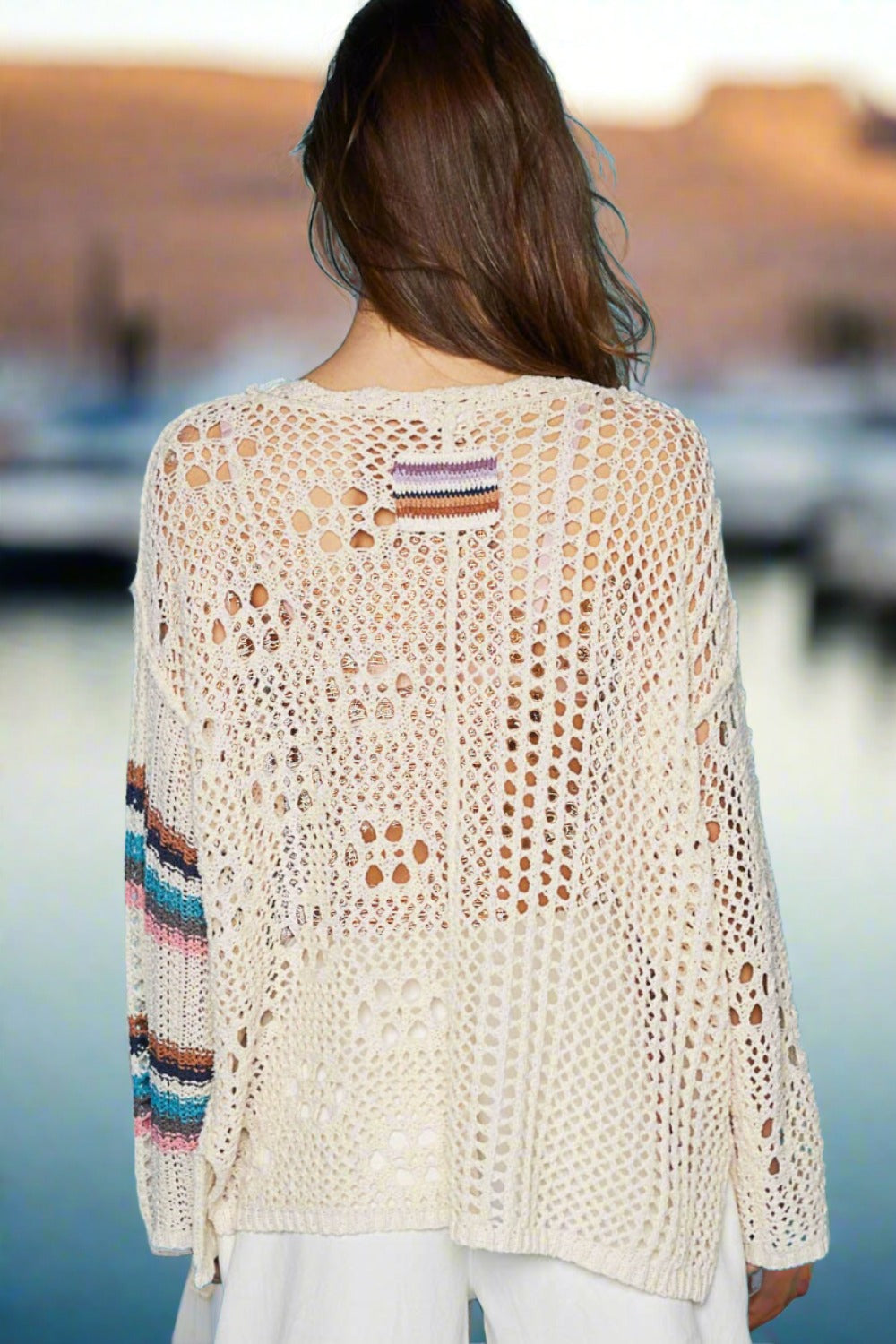 Striped Long Sleeve Knit Beach Cover Up