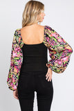 Full Size Floral Balloon Sleeve Resort Blouse