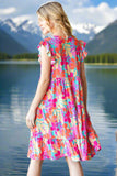 Full Size Floral Cap Sleeve Summer Dress