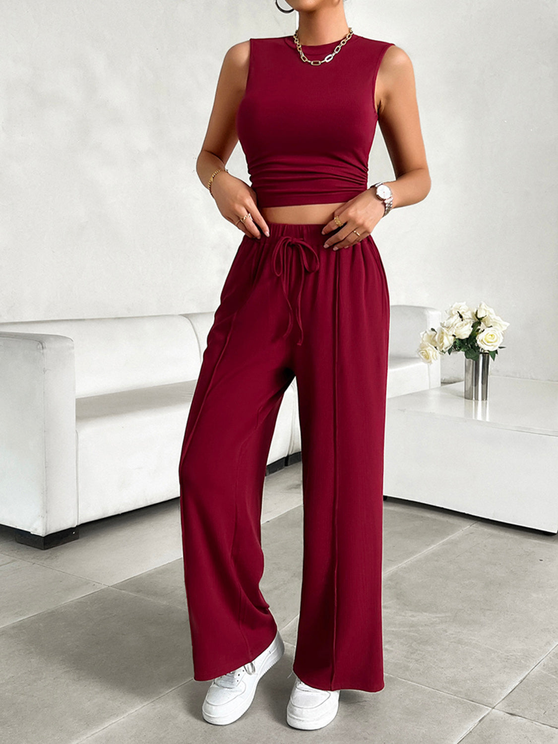 Sleeveless Top and Drawstring Resort Pants Set